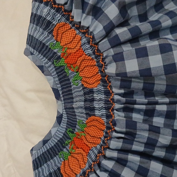 Classic whimsy pumpkin  check pattern one piece blue 18 months. - Picture 5 of 9